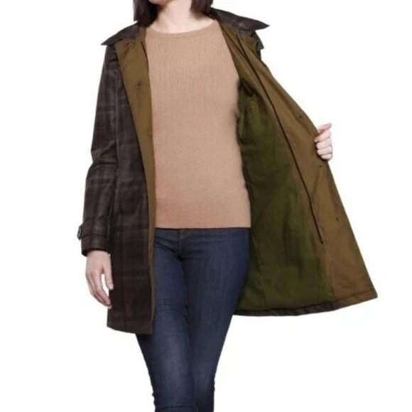 FELLER Seattle Raincoat Brown Plaid Hooded Jacket Women’s L – Rare Print - Picture 3 of 11